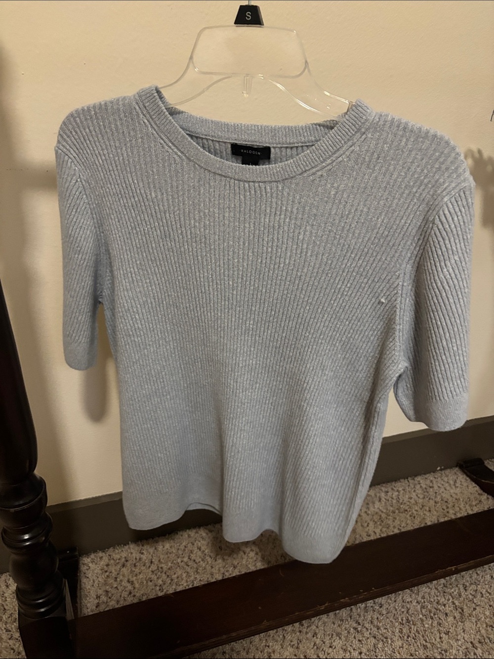 Halogen Light grey Ribbed Crewneck Short-Sleeve Sweater
